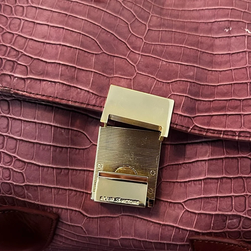 POUR LA VICTORIE Croc Embossed‎ Handbag with Suede Details